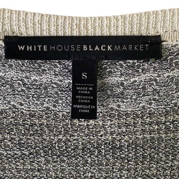 White House Black Market Striped Mix Stitch Sweater Jacket Cardigan Fringe Hem - Picture 8 of 16